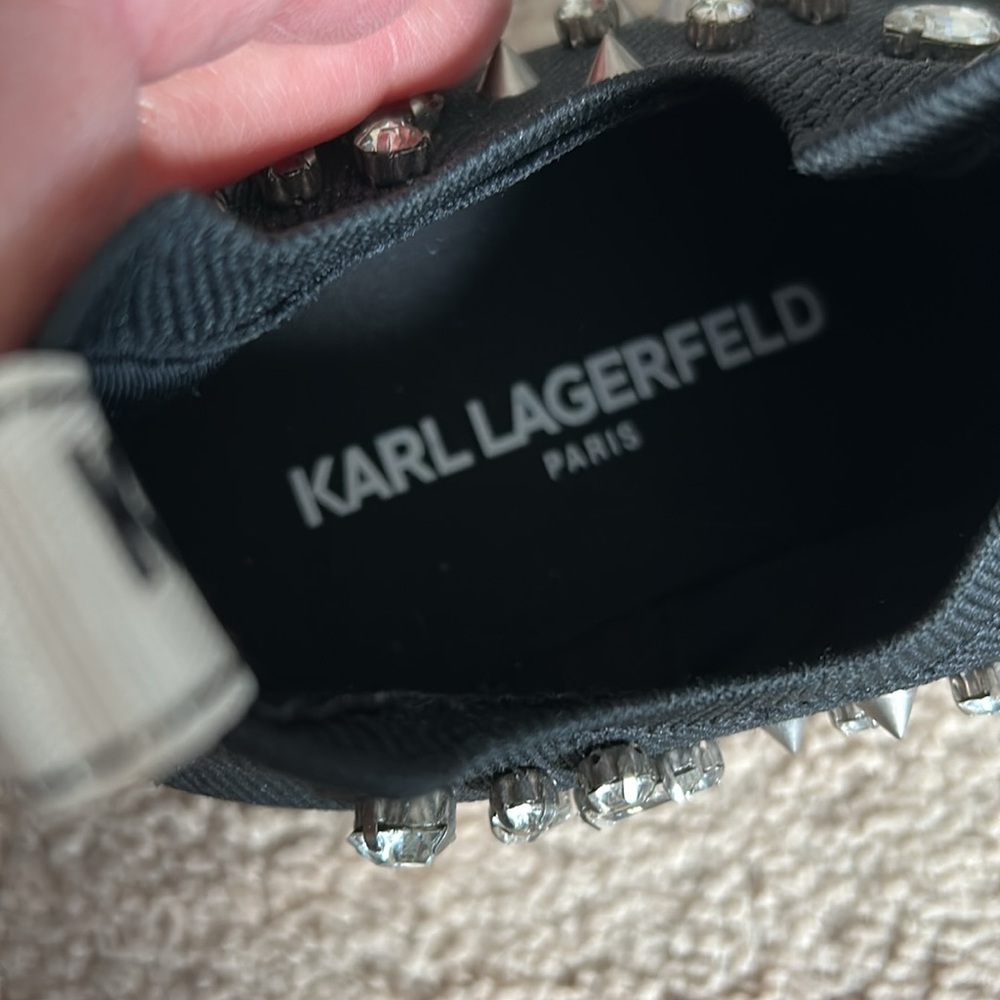 Karl Lagerfeld Black and White Crystal Sneakers - Picture 7 of 9